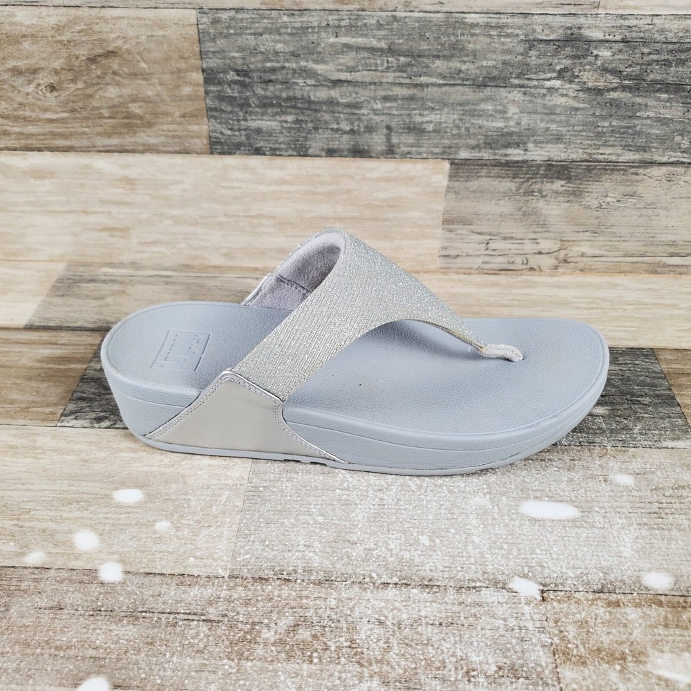 Fitflop Lulu Shimmerlux Womens Sandal Sz 10 Silver Toe Post Slip-On‎
